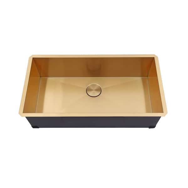 Kingsman 36 in. Undermount Single Bowl Satin Gold Matte Brass Stainless Steel 16-Gauge Kitchen Sink