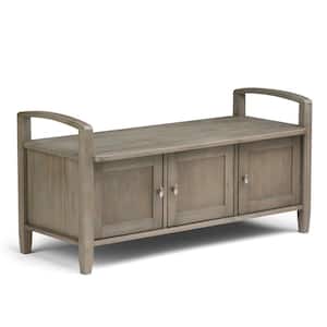 Warm Shaker Solid Wood 44 in. Wide Transitional Entryway Storage Bench in Distressed Grey