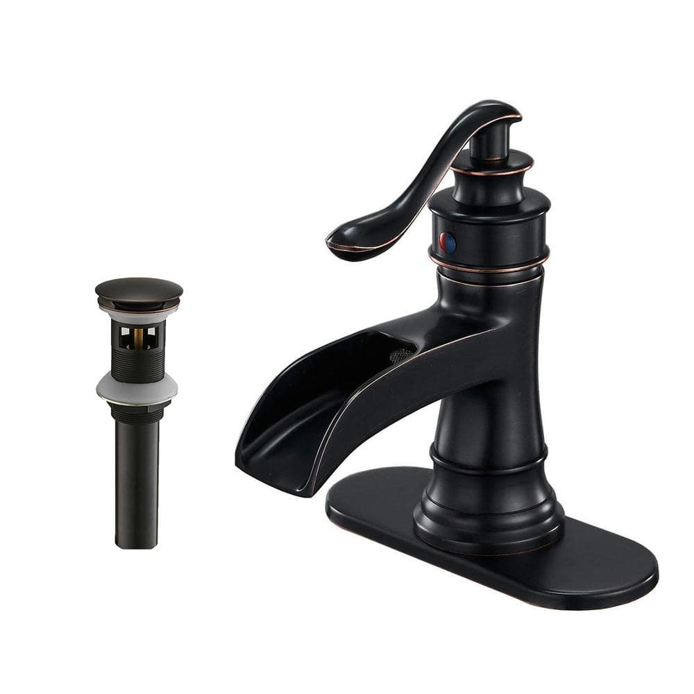 Waterfall Single Hole Single-Handle Bathroom Vessel Sink Faucet with Drain 