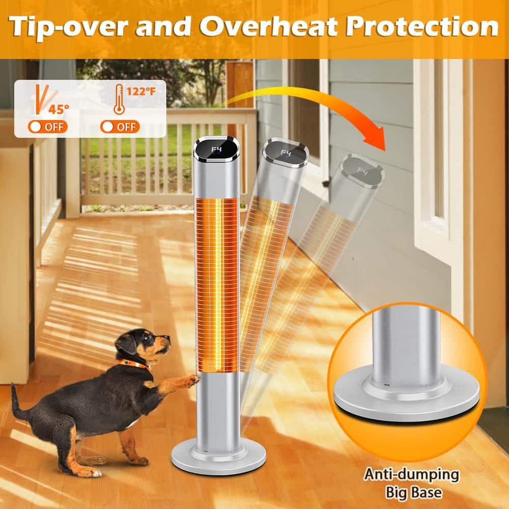 Silver Electric Infrared Standing Patio Heater with Remote