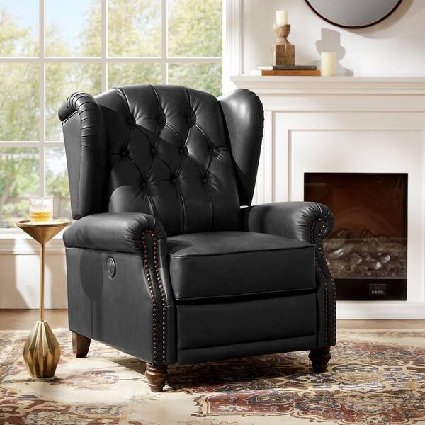 JAYDEN CREATION Leni Black 32.5 in. Genuine Leather Power