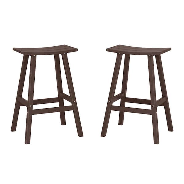 Franklin Dark Brown 24 in. Poly HDPE Fade Resistant Outdoor Patio Saddle Seat Counter Height Bar Stool (Set of 2)