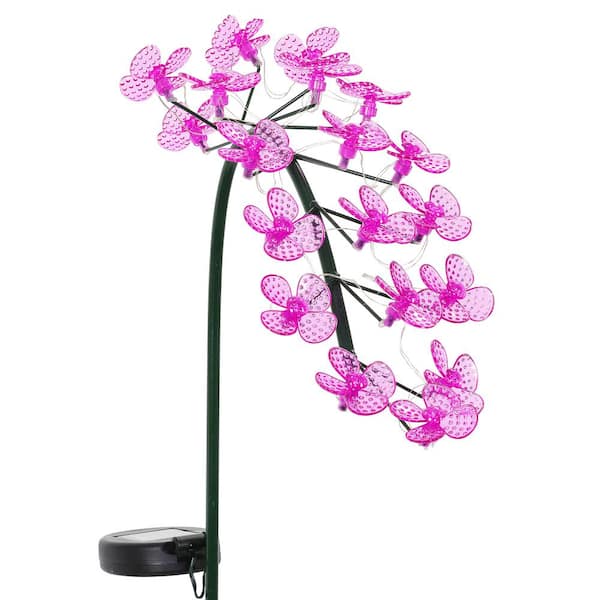 Exhart Solar Spinning Forget Me Not Blooms 2 33 Ft Pink Metal Garden Stake Rs The Home Depot