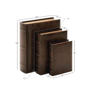 Rectangle Wood Faux Book Box with Faux Leather Detailing (Set of 3)