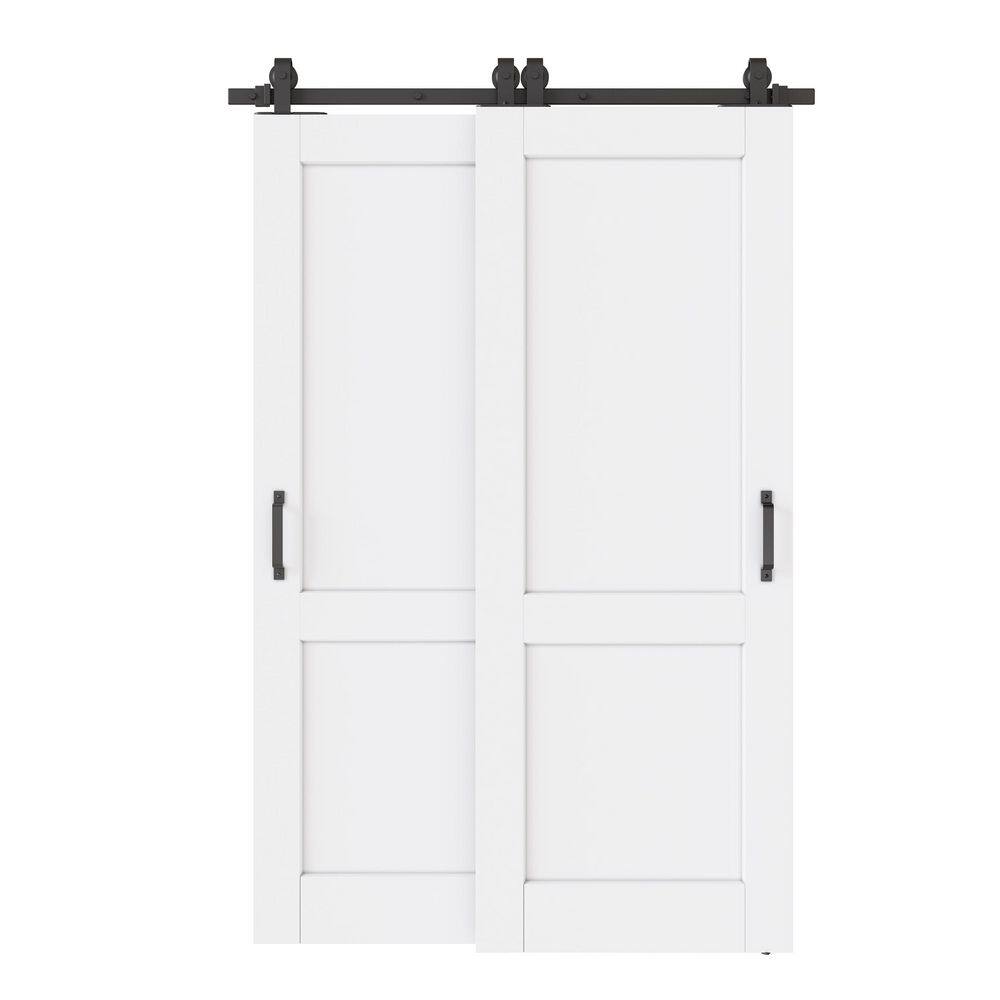 52 in. x 80 in. (Double 30 in.) 2-Lite Panel White Primed Solid Core MDF Sliding Barn Door with Hardware Kit Bypass price history on PriceWatchPro
