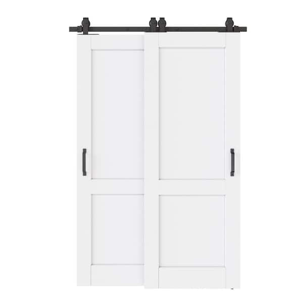 52 in. x 80 in. (Double 30 in.) 2-Lite Panel White Primed Solid Core MDF Sliding Barn Door with Hardware Kit Bypass