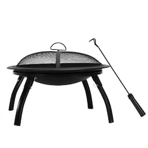 Fire Pit 22 in. Folding Fire Pit with Steel Grill Cooking Grate in Black