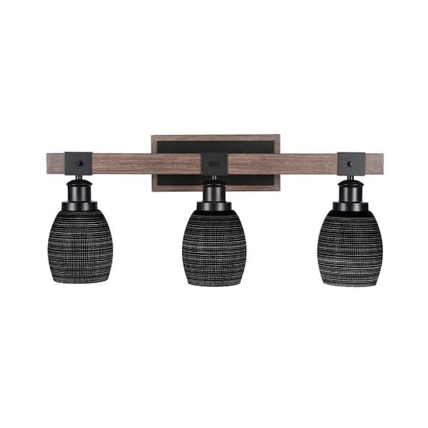 Unbranded Richmond 25.25 in. 3 Light Vanity Light Matte Black and Painted Woodlook Metal with 5 in. Black Matrix no bulbs included
