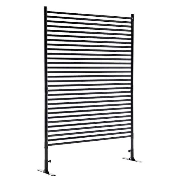 Black Slatted 3.9 ft. x 5.9 ft. Freestanding Metal Privacy Fence Panels for Outside, Privacy Screens with Stand