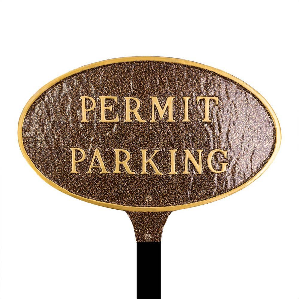"8.5"" x 13"" Standard Oval Permit Parking Statement Plaque Sign with Lawn Stake - Hammered Bronze" product image for price tracking