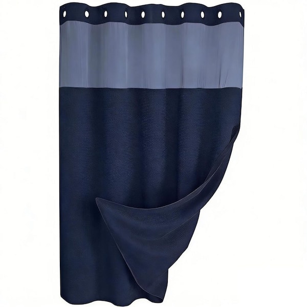 75 in. W x 72 in. L Polyester No Hook Shower Curtain with Snap in Liner Set in Blue, Machine Wash