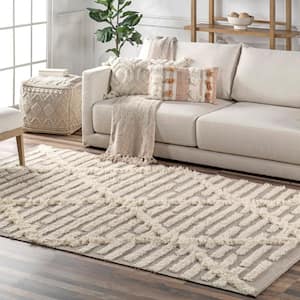 Kandice Modern Trellis Wool Blend Beige 4 ft. x 6 ft. Area Rug