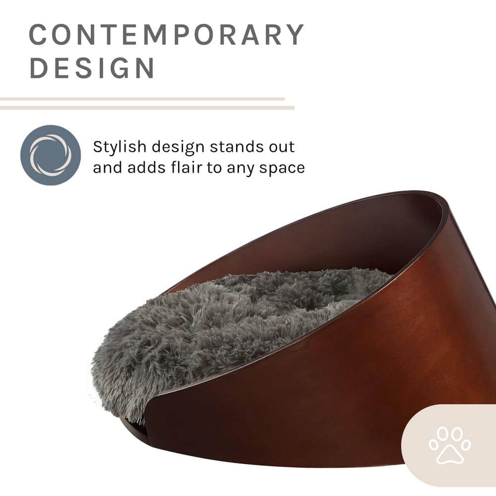 Small Dark Brown Bent Wood Faux Fur Dog Bed