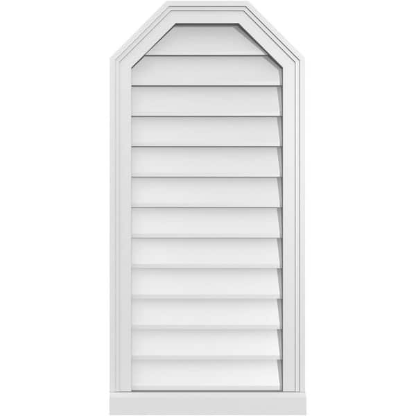 Ekena Millwork 18 in. x 38 in. Octagonal Top Surface Mount PVC Gable Vent: Decorative with Brickmould Sill Frame
