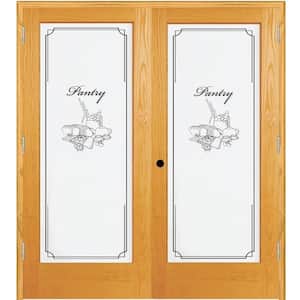 60 in. x 80 in. Left Hand Active Unfinished Pine Pantry Design 1-Lite Frost Prehung Interior French Door