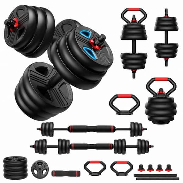 Dual-Lock Safe Space Saving, 45 lb. Full Body Training Weights Home Fitness Tool, Adjustable Dumbbell Set, Black and Red