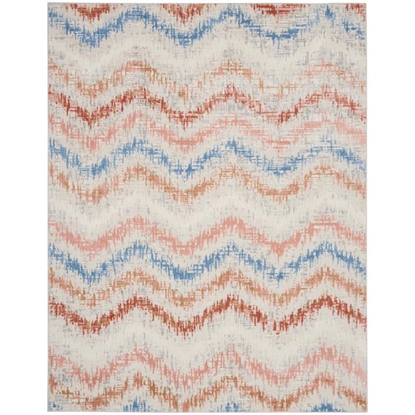 Nourison Elation Ivory Multicolor 9 ft. x 12 ft. Floral Medallion Contemporary Area Rug