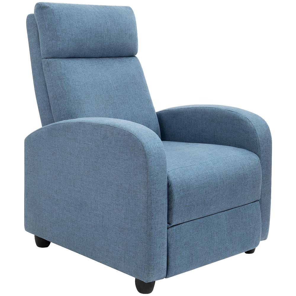 LACOO Blue Single Recliner Thick Padded Push Back Fabric Recliner For ...