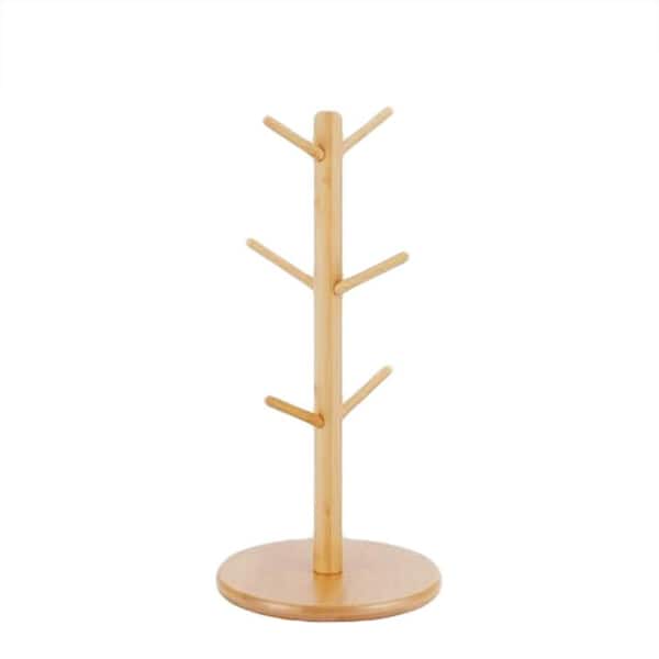Bamboo Series 6-Hook Natural Finish Mug Tree Decorative Coffee Mug Holder with Non-Slip Base for Countertop