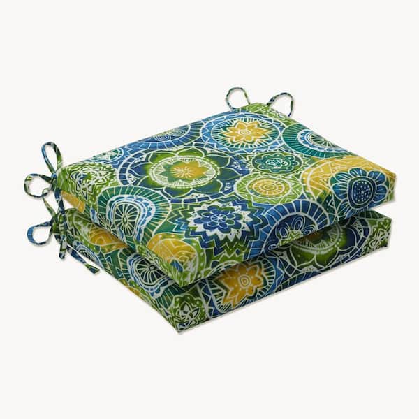Pillow Perfect 18.5 in. x 16 in. Outdoor Dining Chair Cushion in Blue/Green (Set of 2)