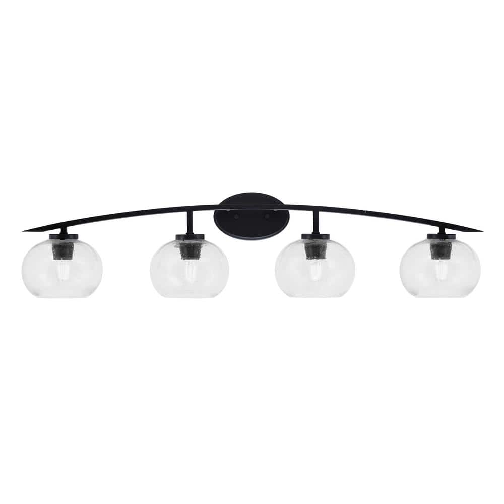 Siena 40 in. 4-Light Matte Black Vanity-Light with 7 in. Clear Bubble Glass
