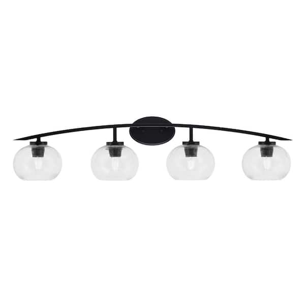 Unbranded Siena 40 in. 4-Light Matte Black Vanity-Light with 7 in. Clear Bubble Glass Shades No Bulbs Included