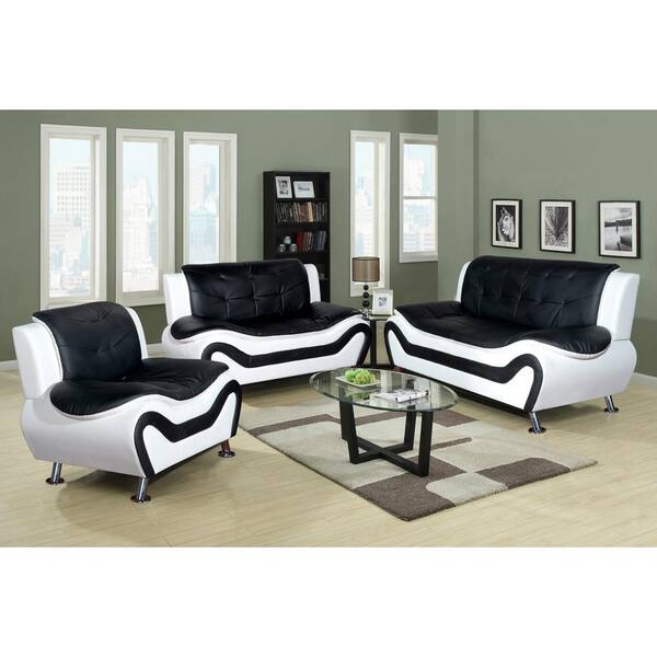 Loveseat and Chair set Gorgeous Aristocrat Styled 3PC black PU Leather Sofa 