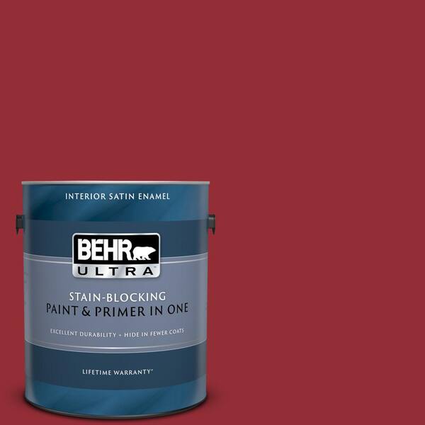 BEHR ULTRA 1 gal. #UL110-18 Cherry Tart Satin Enamel Interior Paint and Primer in One