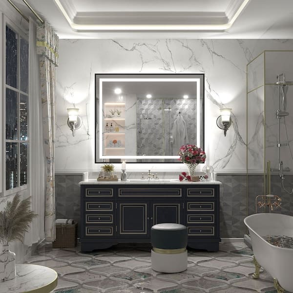 44 in. W x 36 in. H Rectangular Framed Front and Back LED Lighted Anti-Fog Wall Bathroom Vanity Mirror in Tempered Glass