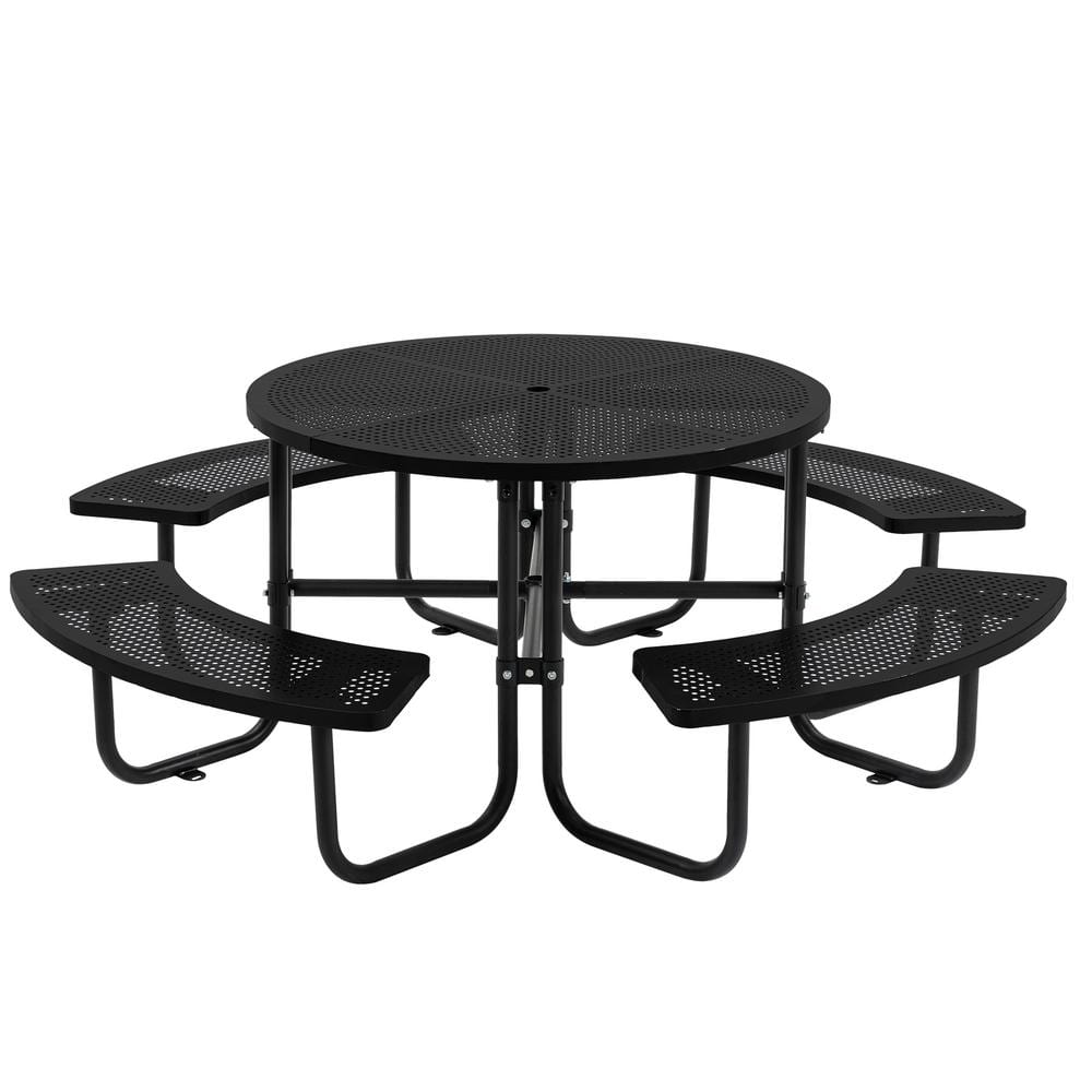 Thanaddo 46 in. Black Round Outdoor Steel Picnic Table Seats 8People