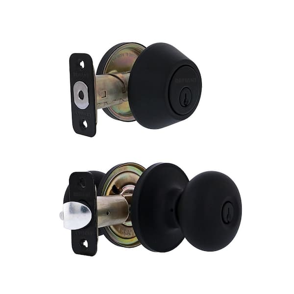 Defiant Round Matte Black Keyed Entry Door Knob with Single