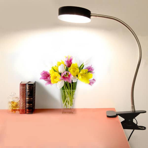 19.25 in. Black 360° Flexible Gooseneck LED Clamp Desk Lamp Light, Clip-on Light for Desk, Bed, Office, and Dorm Room