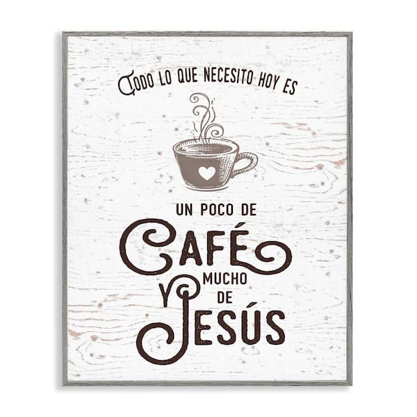 Stupell Industries Coffee and Jesus Translation by Lettered and Lined Gray Framed Religious Giclee Art Print 20 in. x 16 in.