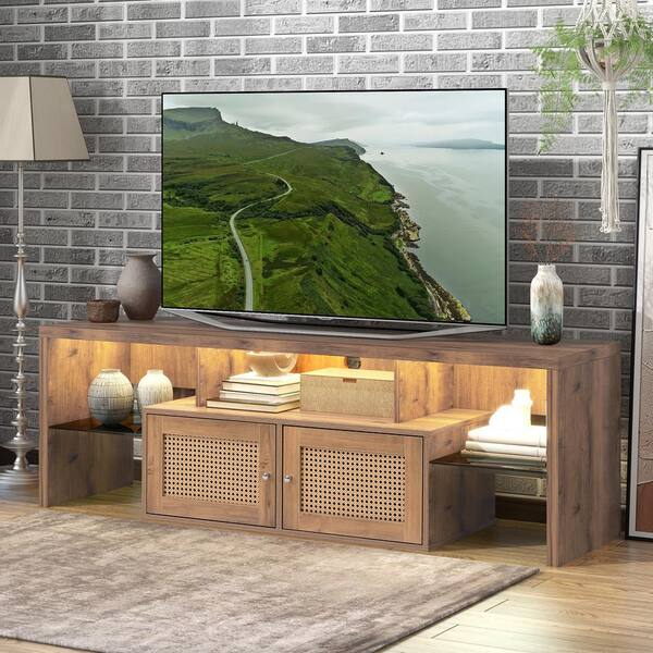 GODEER 59.00 in. Yellow TV Stand with Adjustable 2 Clear Wave Laminates