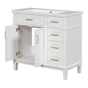 36 in. W x 18 in. D x 35 in. H Single Sink Freestanding Bath Vanity in White with White Resin Top