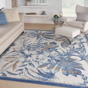 Seaside Ivory Blue 8 ft. x 10 ft. Bordered Contemporary Area Rug