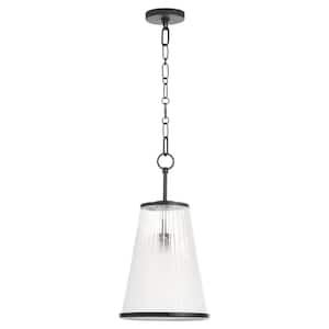 Providence 13 in. 1-Light 60-Watts Pendant Light with Milky White Glass Matte Black