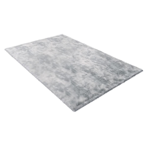 Indoor Plush, 6 x 9 ft. Soft Plush Carpet, Furry Shag for Living Room, Bedroom, Tie-Dye Light Gray Area Rug