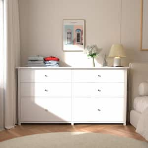 White 6-Drawer 56 in. W Dresser Chest of Drawers Long Storage Dresser with 2-Oversized Drawers (32.4 in. H x 15.8 in. L)