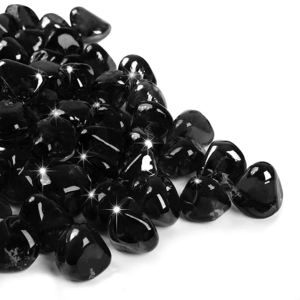 1 in. 20 lbs Black Fire Glass Diamonds for Propane Fire Pit,  Fire Beads for Gas Fireplace and Fire Pit