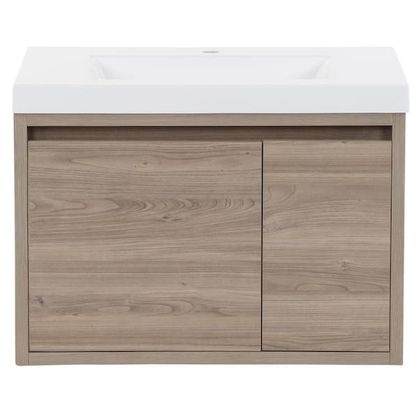 Millhaven 31 in. Single Sink Forest Elm Floating Bath Vanity with White Cultured Marble Top (Assembled)