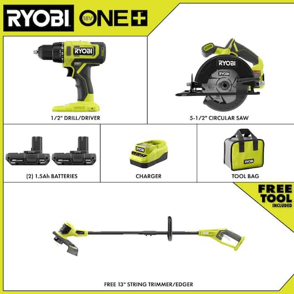 ONE+ 18V Cordless 2-Tool Combo Kit with (2) 1.5 Ah Batteries, Charger, and FREE ONE+ 13” String Trimmer