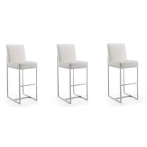 Element 42.13 in. Pearl White and Polished Chrome Stainless Steel Bar Stool (Set of 3)