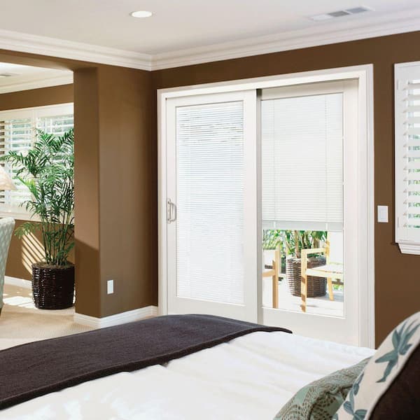 72 in. x 80 in. Smooth White Right-Hand Composite Sliding Patio Door with Low-E Built in Blinds