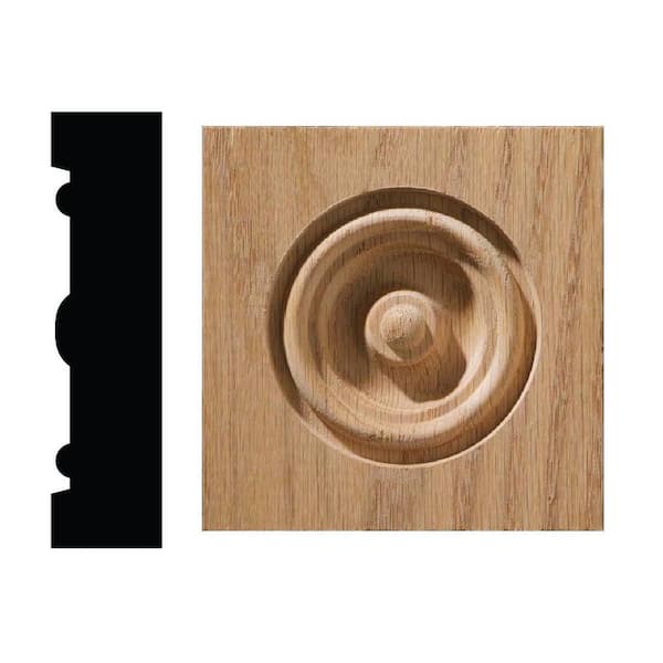 Ornamental Mouldings 13/16 in. x 3-1/4 in. x 3-1/4 in. Oak Bull's Eye Corner Block