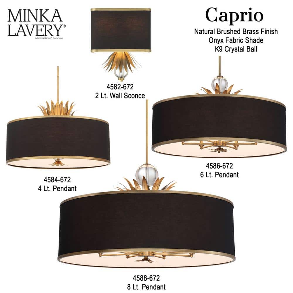 Natural Brushed Brass Pendant Light with Black Fabric Shade