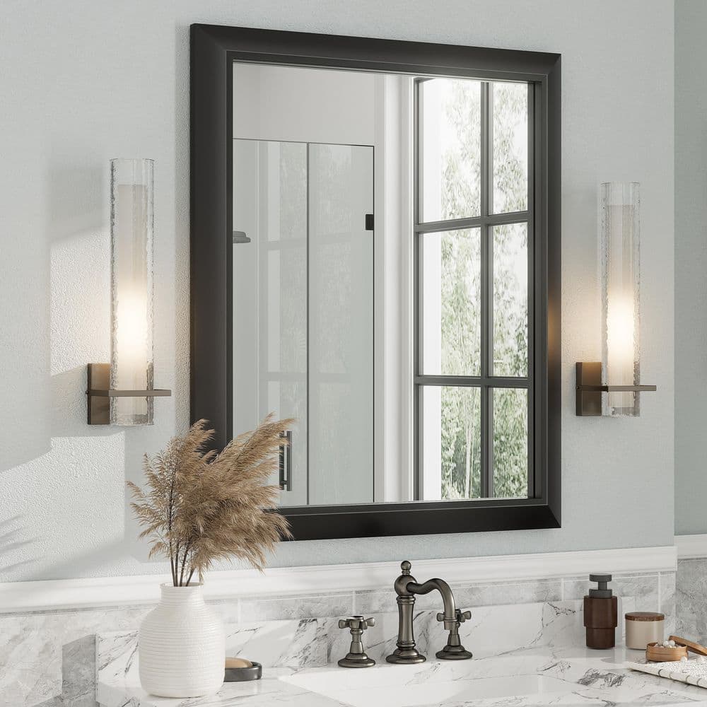 30 in. W x 36 in. H Rectangular Aluminum Alloy Framed and Tempered Glass Wall Bathroom Vanity Mirror in Matte Black price history on PriceWatchPro