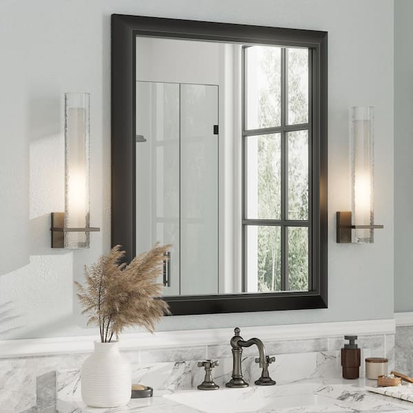 Apmir 30 in. W x 36 in. H Rectangular Aluminum Alloy Framed and Tempered Glass Wall Bathroom Vanity Mirror in Matte Black