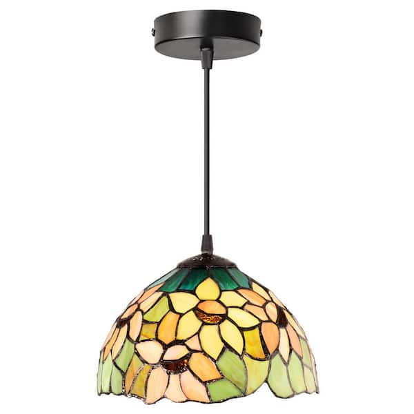 Sylvie 40-Watt 1-Light Black Finish Pendant Light with Stained Glass Shade