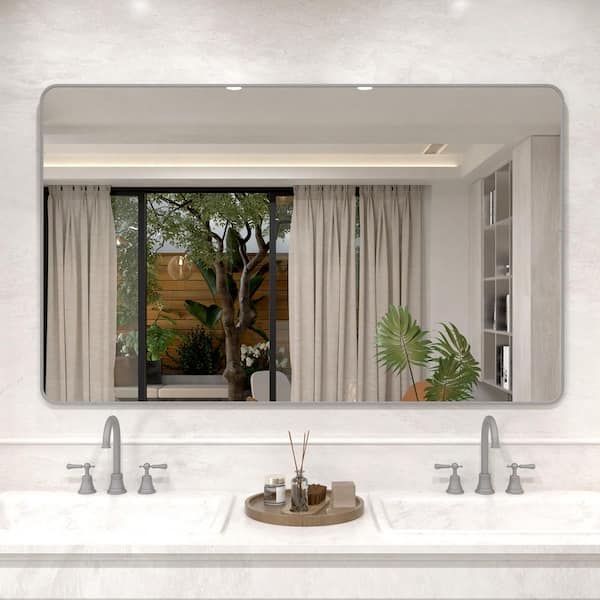 Sylanor Vista 60 in. W x 36 in. H Rectangular Framed Wall Bathroom Vanity Mirror in Gun Grey